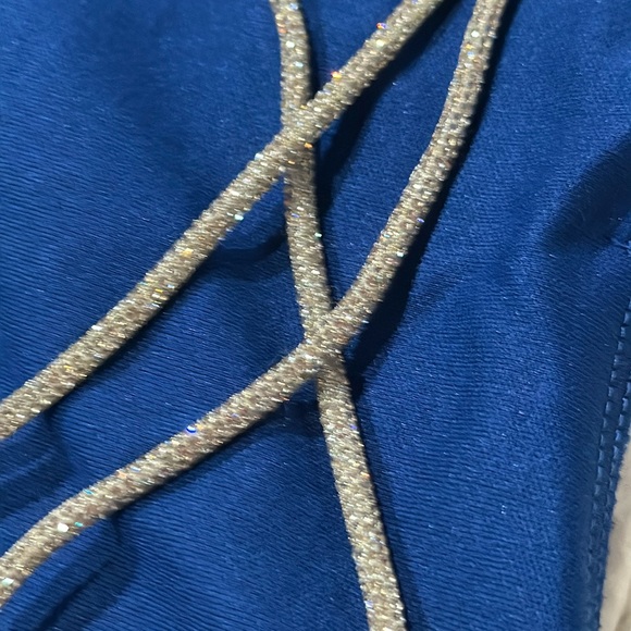 NWT. Royal Blue Velvet and silver sparkling strap cocktail dress - Picture 6 of 10